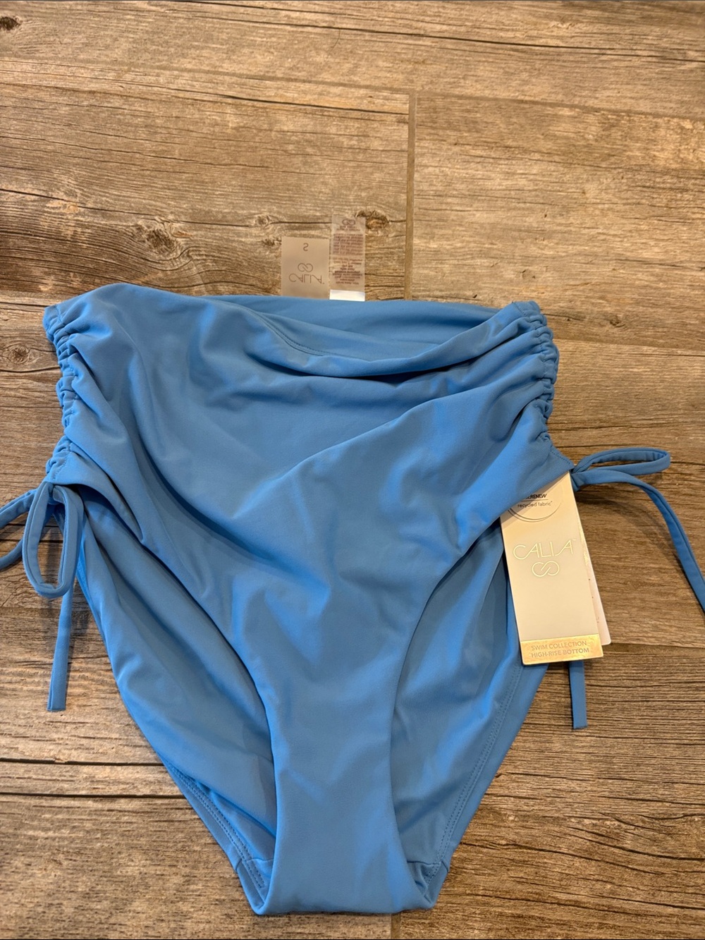 NWT CALIA High Rise Swim Bottoms  Blue small ruched